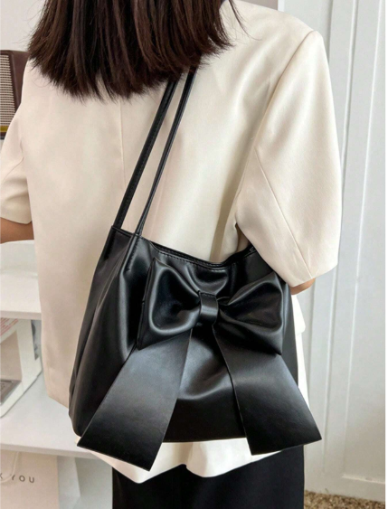 Bolso de Hombro con Moño Elegante Negro – Estilo Minimalista